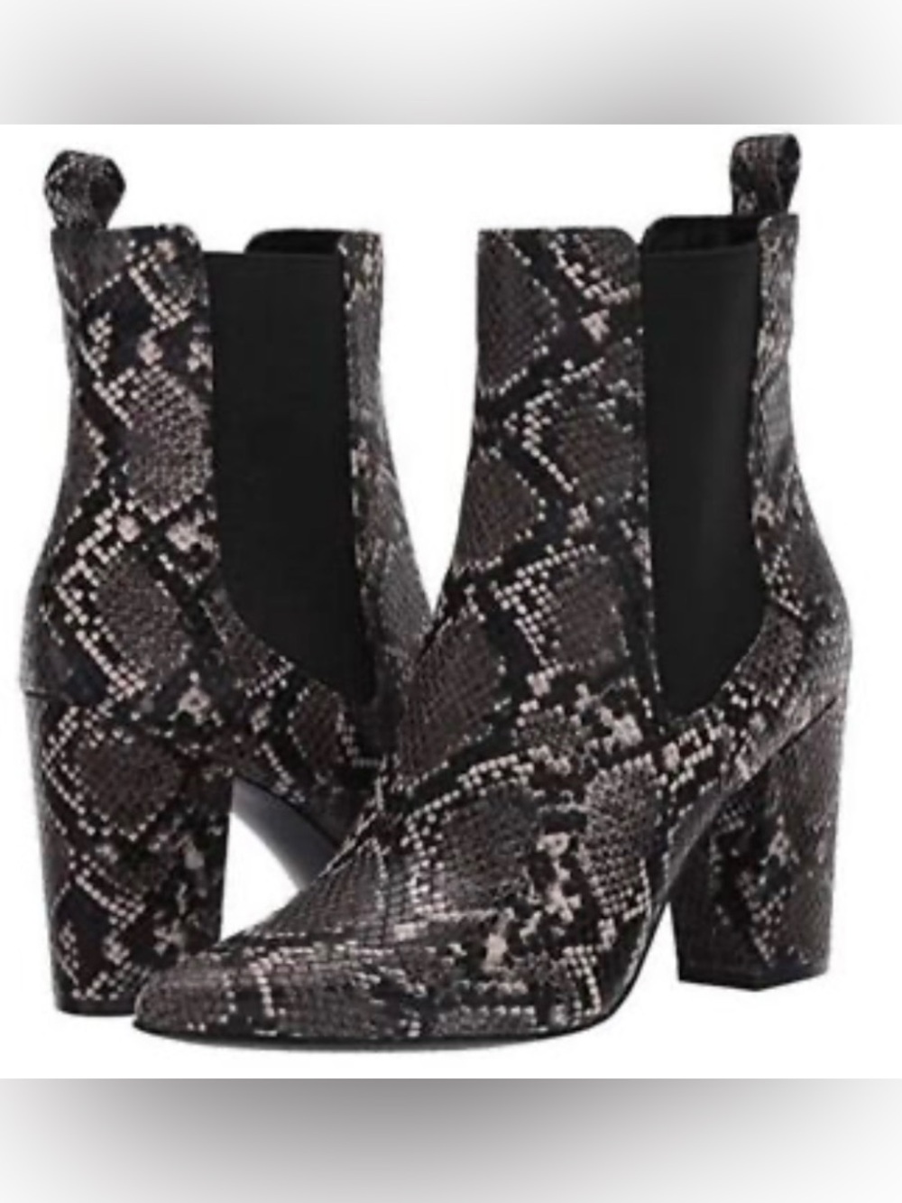 Steve Madden Women's Snake-Print Chelsea Ankle Boots in Black and Gray